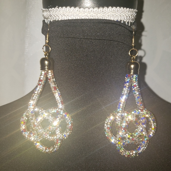Multicolor Rhinestone Pave Braided Earrings - Picture 3 of 5